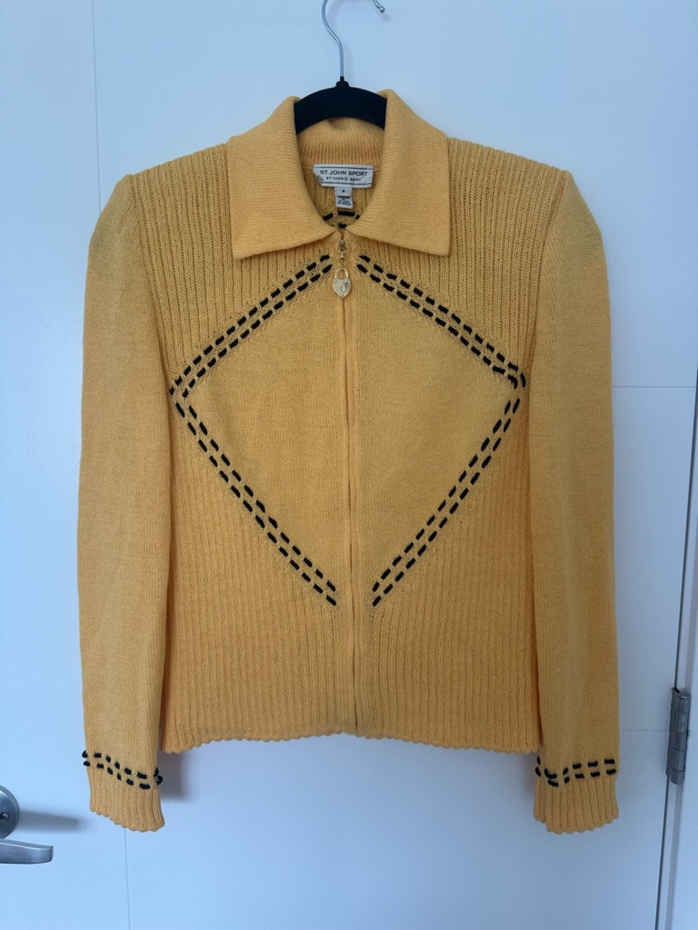 St. John Sport by Marie Gray Wool Blend Zip Cardigan Sweater Jacket Yellow